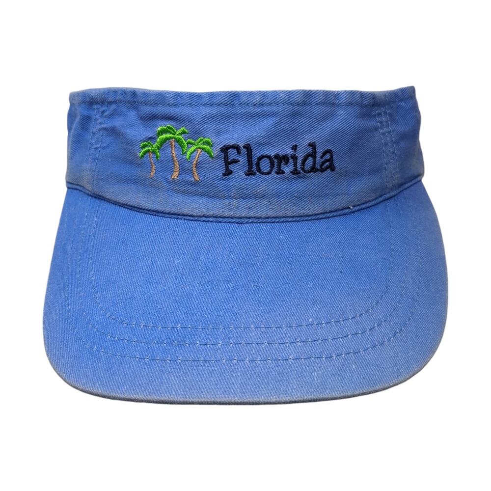 Florida Strapback Visor Hat Blue One Size Embroidered Palm Trees Jhats
